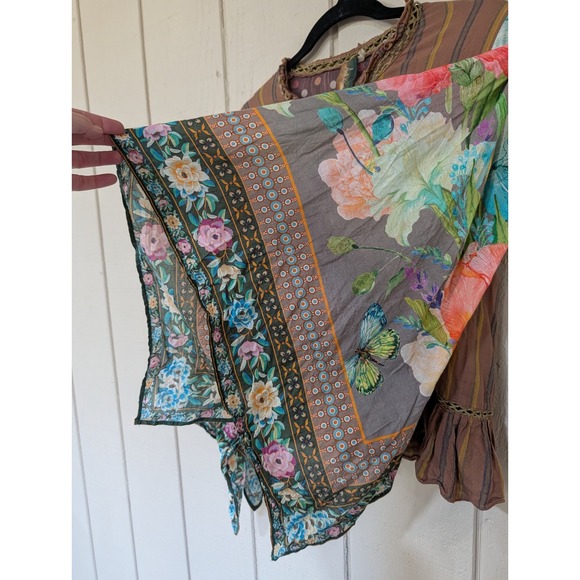 Aratta Silent Journey Boho Striped Floral Scarf Sleeve Blouse S Colorful - Picture 9 of 14